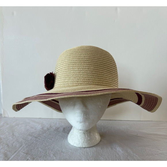 Quagga Green Label Straw Hat Womens Floppy Beach Tan Purple Flower Accent OS - Picture 2 of 8